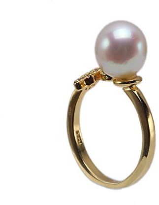 JYX Pearl Ring mit echten weißen Akoya-Perlen im Sternzeichen-Stil, 925er Sterlingsilber, vergoldet, Tier-Design, verstellbare Ringe, Perle, Perle