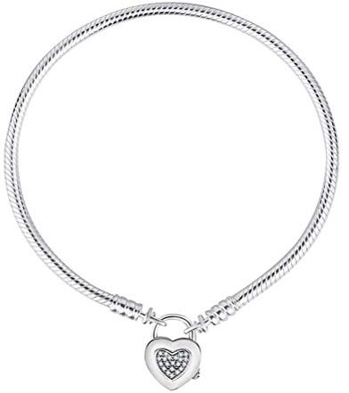 Ibralet 925 Stering Silver Bracelet, Padlock Clasp Heart Bangle, Charm Bead 925 Sterling Silver Moments Bracelet Women Jewellery Wristband Accessories Festival Couple Gift Friendship