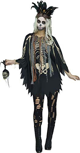 shoperama Voodoo Priesterin Damen Poncho mit Skelett-Druck und 3D-Knochen Schamanin Witch Doctor Umhang