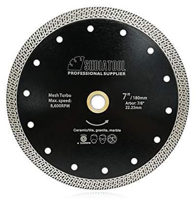 SHDIATOOL Diamond Cutting Disc 7 Inches / 180mm Saw Blade with Mesh Turbo for Porcelain Tile Ceramic Granite Marble