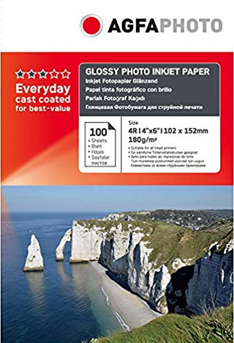 AgfaPhoto AP180100A6 Fotopapier 10 cm x 15 cm 100 Blatt, 180 g glänzende Verpackung im Karton, 2900431280001