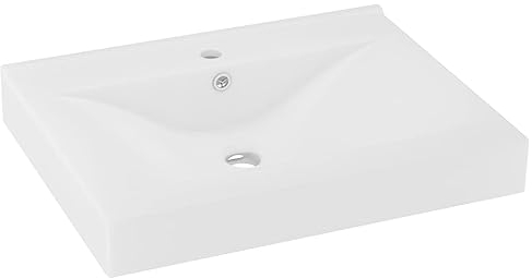 vidaXL Lavabo avec Trou de Robinet Vasque à Poser de Toilette Lave-Mains de Salle de Bain Cuisine Maison Intérieur Blanc Mat 60x46 cm Céramique