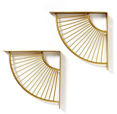 ACXZ 20 / 30cm Regalkonsole Art-Deco-Regalträger, schwimmende goldene Designer-Wandregale, fächerförmige Wandhalterung für Heimdekoration, Aufbewahrung, Organisation, 2 Stück