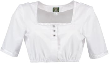 OS Trachten Damen Bluse Kurzarm Unterziehbluse Trachtenbluse mit Kastenausschnitt Vebil, Größe:42, Farbe:weiß