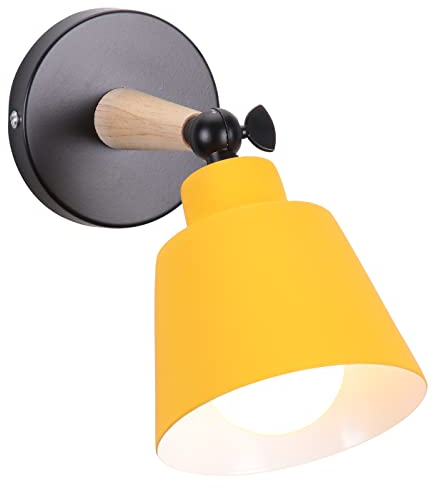 TOKIUS Wandleuchte Moderne, Wandlampe aus Metall und Holz Deko Verstellbarer Wandstrahler E27 Fassung Innen Wandlampe für Schlafzimmer Wohnzimmer Korridor (Gelb)
