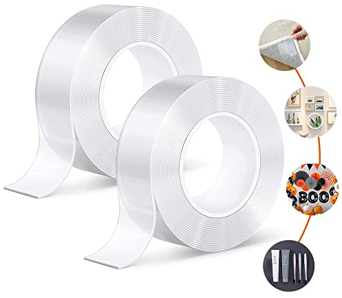 Doppelseitiges Klebeband Extra Stark 10M Magisch Nano Doppelseitige Klebebänder Transparent Ablösbar Klebestreifen Doppelseitig Spurloses Waschbares Klebeband für Teppich Fotorahmen Küche