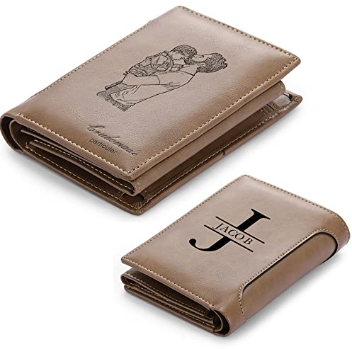 RolaOnly Männer Geldbörse mit Namen Foto Gravur Grau PU Leder Personalisiert Wallet Geschenk für Ehemann/Freund/Bruder/Vater/Bester Freund