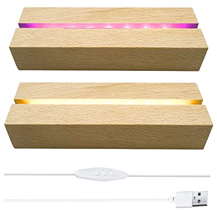 CDIYTOOL 2 bases de visualización de luz LED de madera, 7 colores de brillo ajustable, soporte rectangular de madera iluminada para placa de cristal acrílico, arte de resina