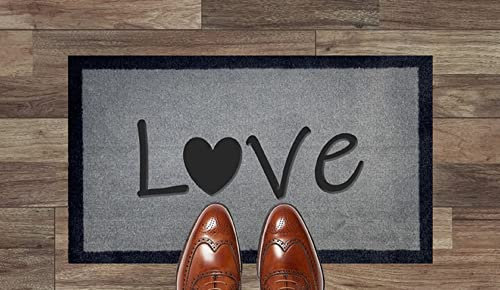 Artisan Kiss Grey Nylon Door Floor Mat Anti Slip Backing 70x40cm Gifts Presents Wedding Novelty (70 x 40 cm, Love With A Heart)
