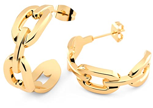 THIORA Kettenglieder Ohrringe Damen | Premium Edelstahl | Creolen Hoop | Ohrstecker | Statement Schmuck (Gold)