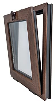 ECOPROF Kellerfenster | Gartenhaus Fenster | Kunststoff Fenster | Maße 60x50 cm (600x500 mm) | Farbe: Nussbaum (beidenseitig) | 52mm Profil