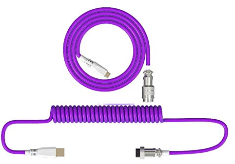 Yeeda Cable de teclado en espiral tipo C, cable de teclado mecánico de doble manga desmontable espiral flexible tipo C a cable USB multicolor