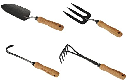 Teak Gartenwerkzeug Set Florenz 4-TLG. geschmiedet Teak Griff Premium