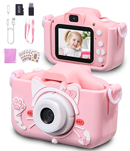 Fotocamera, Macchina Fotografica per Bambini per video HD 1080P con Giochi, 32GB Scheda & Cordoncino, giocattolo per 3 4 5 6 7 8 anni