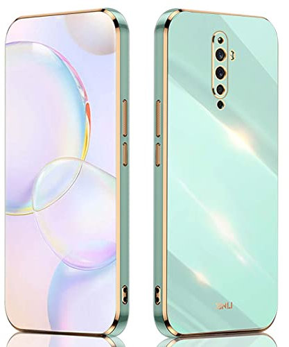 QIYIN Coque pour Oppo Reno2 Z/Reno 2Z, Housse Silicone Coloré Case Protégez la Caméra, Étui Ultra-Fin Antichoc pour Femme Cover avec Cadre Doré (Vert)