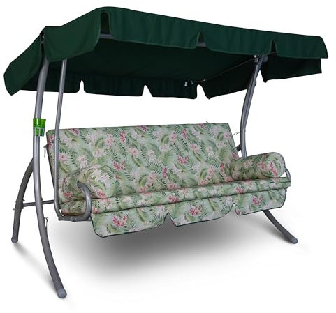 Angerer Freizeitmöbel GmbH Hollywoodschaukel Trend - Gartenschaukel Made in Germany - Schaukel zum Sitzen, Liegen und Entspannen - inklusive Bett-Funktion - einfache Montage (Grün-Rosa geblümt)