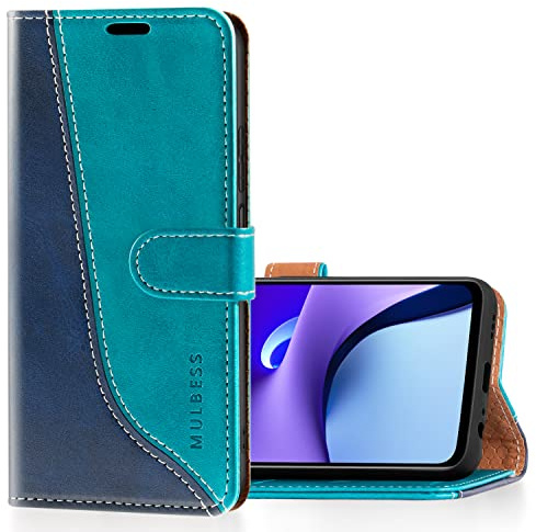 Mulbess für Xiaomi Redmi Note 9T Hülle, Handyülle Leder mit Kartenfach, Klapphülle mit Magnetverschluss, Flip Case Etui Handytasche Schutzhülle, Stilvoll Mint Blau