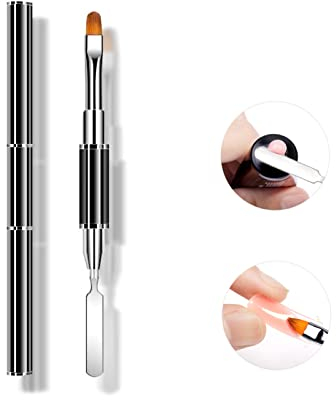 Acrylic Nail Brush,Nail Brushes For Gel Nails, 2 In 1 Designs Polygel Brushes,Ended Brush Pusher Painting Pen Manicure Tools For Manicure Nail Studio(Black)