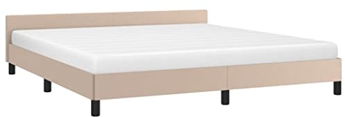 vidaXL Bettgestell mit Kopfteil, Bettrahmen mit Lattenrost, Bett Polsterbett mit Stützbeinen, Schlafzimmerbett Doppelbett, Cappuccino-Braun 180x200cm Kunstleder