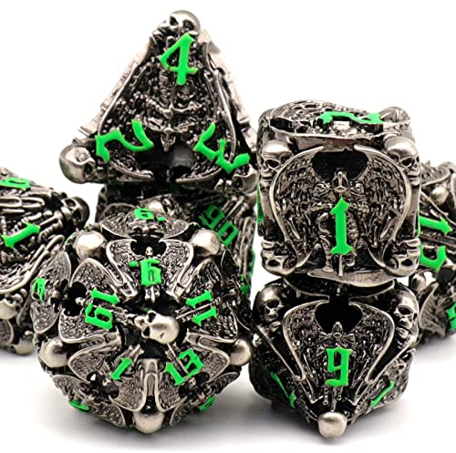 Würfelset Dungeons and Dragons Würfel, DND Würfel 7 teilig, ZHOORQI Polyedrische Würfel Set D&D Würfelset Metall für Rollenspiele, Pathfinder, The DND Dice Set for Table Games(TS-Green)