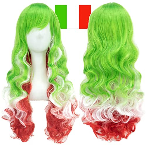IMISSU Flagge Farbe Design Haare Cosplay Perücken mit Pony Halloween Kostümperücke (IT Flagge Grün Weiß Rot)