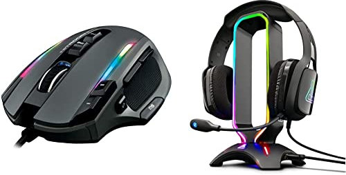 The G-Lab Kult Nitrogen Core Souris Gamer Filaire Haute Performance - Capteur Optique Avago 10 000 DPI, RGB & K-Stand Radon Support pour Casque/Micro-Casque GAMING - Rétro-éclairage RGB, Hub USB 2x2.0