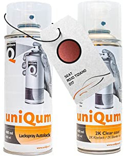 UniQum Autolack + Klarlack 2K Spraydose für SEAT ROJO TIZIANO 017 Autolack Reparatur 2 x 400 ml