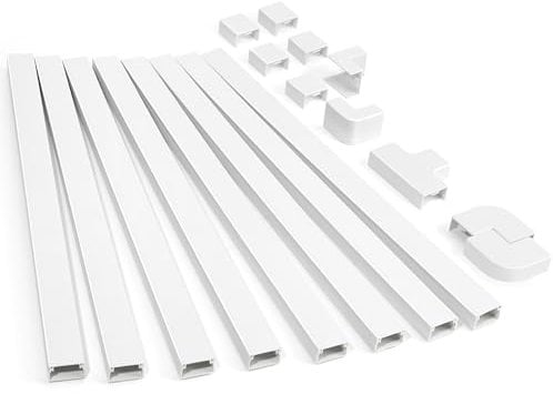 ZhiYo 320cm Kabelkanalsystem Weiß - Wandverkleidung für TV- Kabel - Streichbare Kabelverkleidung mit 8 Stück 40x2,4x1,4 cm - Kabelorganizer Set zur unsichtbaren Verlegung bei Wandmontage