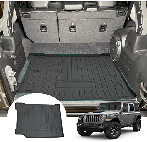 GAFAT J eep Wrangler JL 4XE Plug-in Hybrid 2021-2024 2025 Kofferraummatte, Wrangler 4xe 2023 Kofferraumwanne Hohe Kante Original TPE 3D Scanner, Wrangler 2024 Zubehör [4-Sitzer]