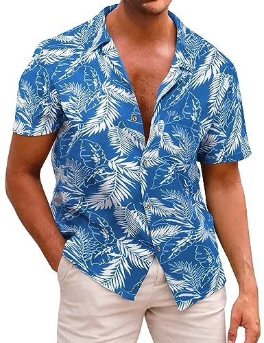 Beotyshow Herren Hawaiihemd Freizeit Hemd Kurzarm Baumwolle Blumen Shirt Urlaub Sommer Strand Hemd Reise Shirts