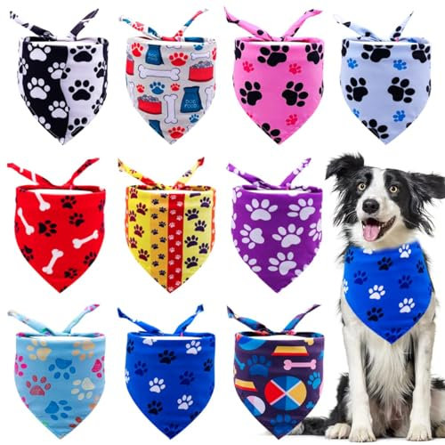 JpGdn 10 Stück kleine Hunde Bandanas Pfotenmuster Dreieckstuch für kleine mittelgroße Hunde Katzen Kaninchen Weiche Lätzchen Waschbar Haustier Halstuch Hundepflege Zubehör Kostüm