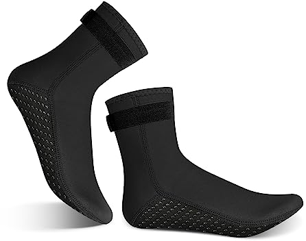 1 Paar Tauchsocken, Strandstrümpfe für Erwachsene mit Klebebändern, Flossen, Schwimmsocken, professionelle Tauchausrüstung, Tauchfußschutz, rutschfest, schnittfest (schwarz)