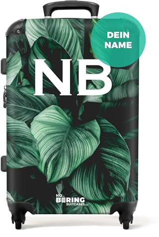 NoBoringSuitcases.com® Koffer personalisiert, 67x43x25cm - Koffer Groß - Koffer Hartschale Groß, Hartschalenkoffer Mittelgroß - Dschungelblätter - Leicht - Koffer mit Namen Initialen