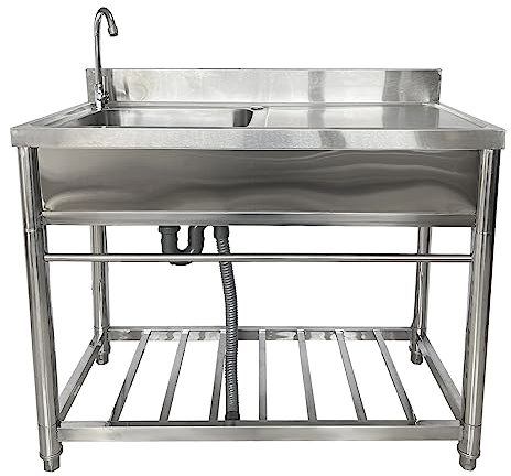 Ensemble d'évier à une seule cuvette sur pied avec robinet et préparation d'établi et évier à laver le lavabo pour l'intérieur et l'extérieur
