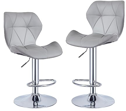 Panana Set of 2 Swivel Barstools Modern PU Leather Bar Chairs Kitchen Breakfast Pub Counter Stools (Grey)