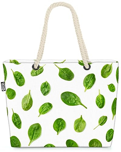 VOID Spinatblätter Spinat Essen Gemüse Strandtasche Shopper 58x38x16cm 23L XXL Einkaufstasche Tasche Reisetasche Beach Bag