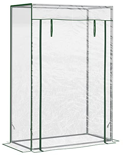 Outsunny Invernadero de Exterior Invernadero de Jardín con Puerta Enrollable y Estructura de Acero Invernadero Pequeño para Cultivo de Plantas Tomates en Terraza Patio 100x50x150 cm Transparente