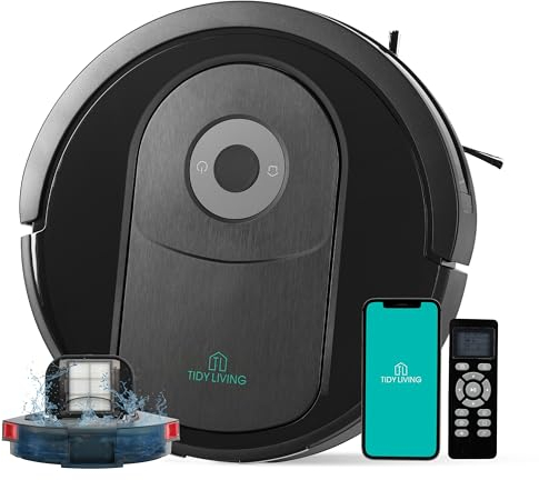 Robot Vacuum and Mop Combo, 4000pa Automatic Vacuum Cleaner Robot with Watertank and Dustbin, Self-Charging Smart Vacuum Robot Compatible with APP, Perfect for Pet Hair, Hard-Floor and Carpet