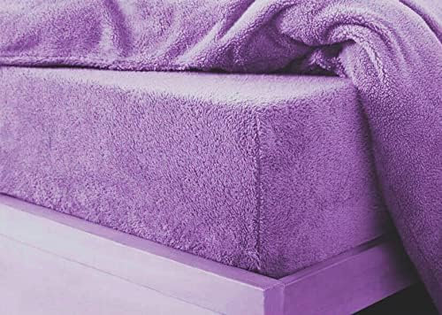 Glamptex Deep 30CM Teddy Bear Fur Sherpa Fleece Fitted Sheet, Single Double King Super (Lilac, King)