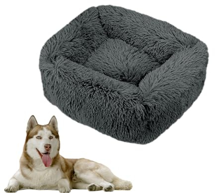 DOTBUY-SHOP Hundebet Rechtwinklig Katzenbett, Hundekissen Grosse Hunde Donut Kissen Herbst und Winter, Waschbar Plüsch-Hundekorb Hundebett, für Mittel Hunde Katzen (XL,Holzkohle)