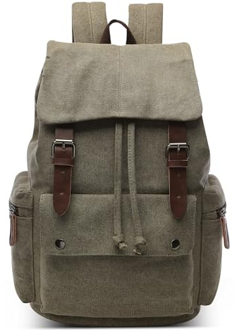 DEEVORCA Mochila Hombre de Lona Vintage – Mochila Grande Capacidad para Portátil 15,0”, Resistente y Casual, Ideal para Trabajo, Viaje, Senderismo y Uso Diario Verde