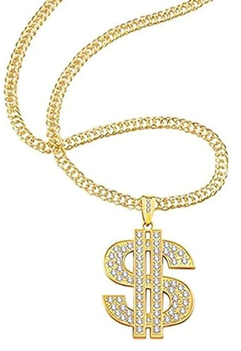 Xumann Dollar Chain, Dollar Sign Gold Necklace with Diamonds,Adjustable Money Chain for Rapper Accessories Gold Digger Costume