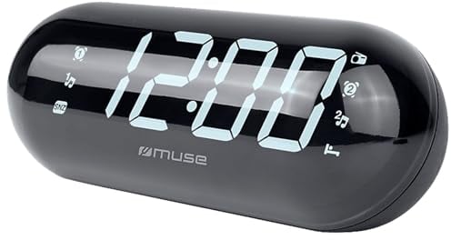 Muse M-19 GL Negro/Radio FM/Am, Pantalla Gigante. Doble Alarma. Reloj 24 Horas. Intensidad Ajustable (Fuerte/Bajo/Apagado). 20 presintonias de FM. Despertador de Radio o zumbador.