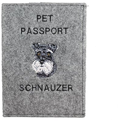 Art-Dog Hundepasshülle - Handgefertigte Filzhülle mit gesticktem Muster - Tierärztliche Reisepasshülle für Hunde - 17x12,5cm - Schnauzer II