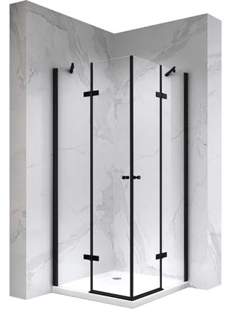 i-flair Duschkabine Alice 80x80 Höhe: 180 cm, Eckkabine mit Klapptüren in Schwarz. Duschabtrennung aus 6 mm dickem durchsichtigem Nano-ESG-Sicherheitsglas, beidseitig montierbar! DK19B