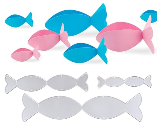 BETESSIN Stanzschablonen Taufe Fisch Tischdeko Stanzform Kommunion Fischen Deko Klein Stanzen Party Tisch Dekoration Metall Prägeschablonen für Konfirmation Babyparty