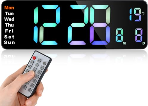 Fuloon Digitale Wanduhr,USB Wanduhr mit 13-Zoll-Großdisplay,LED Digitaluhr mit Fernbedienung,Timing und Countdown,digitaler Wecker mit Datum,Woche,Temperatur