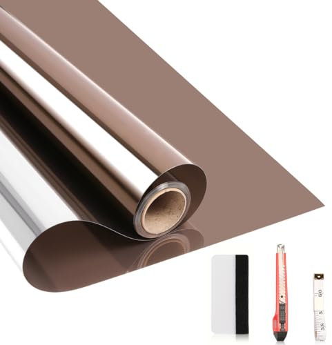 Arthome Vinilo Ventana Privacidad Anti Sol Bloqueo Espejo Película No Adhesiva Estática Cling Control de Calor Reflectante Vidrio Vinilo Decorativos para Hogar, Oficina, 90cmx460cm, Marrón
