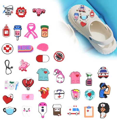 EMAGEREN Set 35 Stück Crocs Anstecker Schuh-Charm Medizin Krankenschwester Medizin Anstecker Pins Schuhanhänger Schuhanstecker Aufstecker Crocs Pins Shoe Charms Nurse Anstecker für Clogs Schuhschmuck
