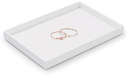 Papten bandeja apilable de cuero para joyas, cajón para guardar joyas bandeja organizadora expositor de joyas, 35x24x3cm (blanco)